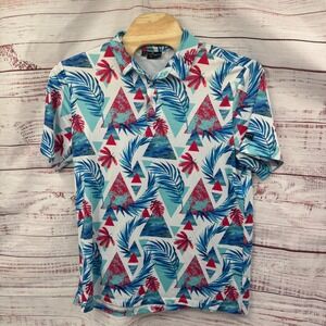 Yatta‎ Golf Polo Shirt Mens XL Tropical Palm Leaf Triangle Short Sleeve Athletic